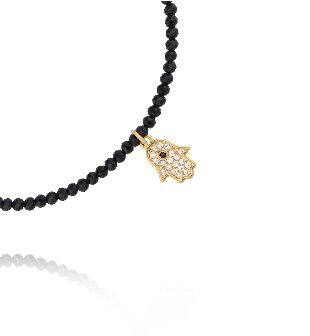 Bransoletka czarna z ręką Fatimy BTW3652