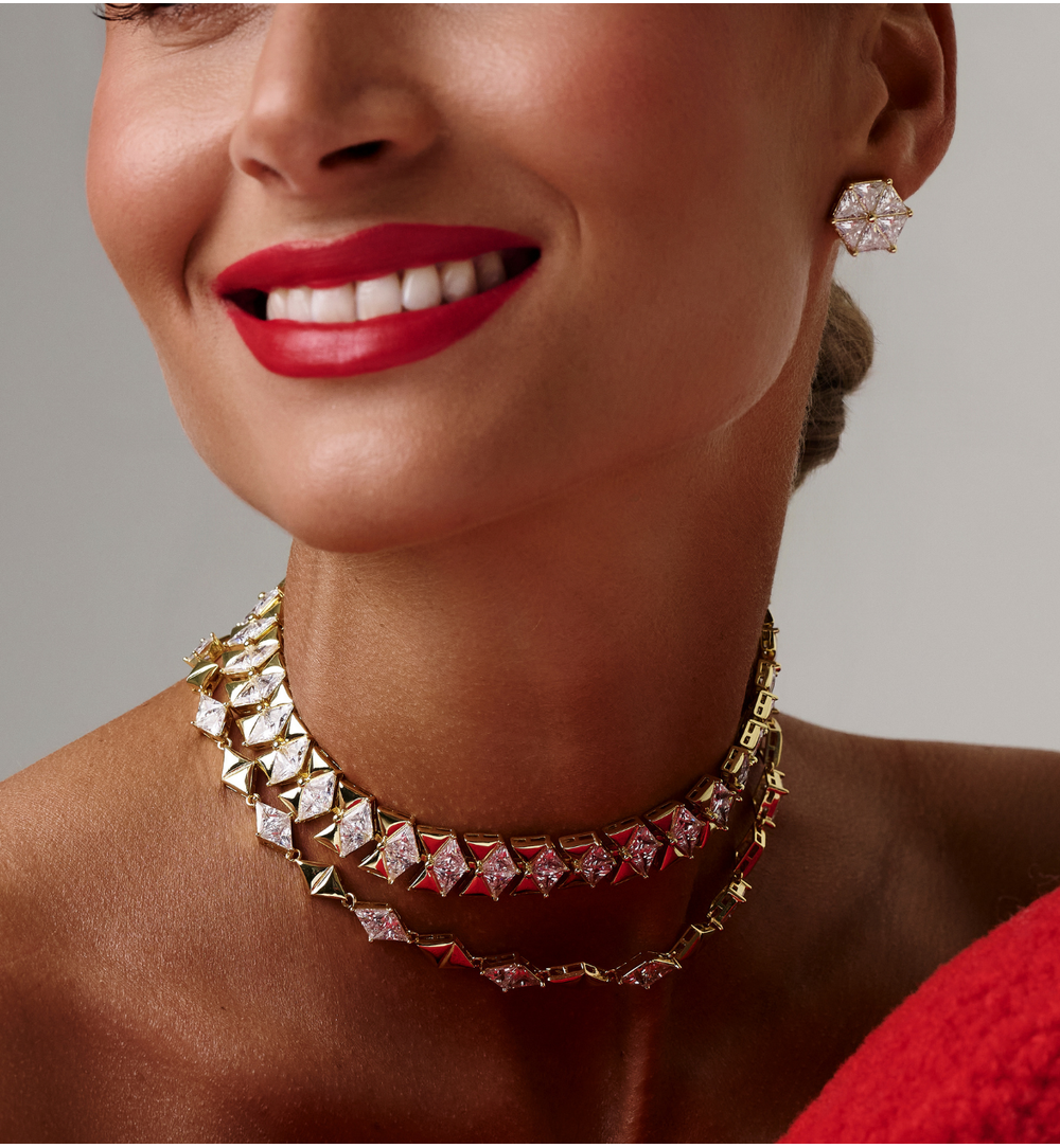 Choker złoty geometryczny z kryształkami NS0415