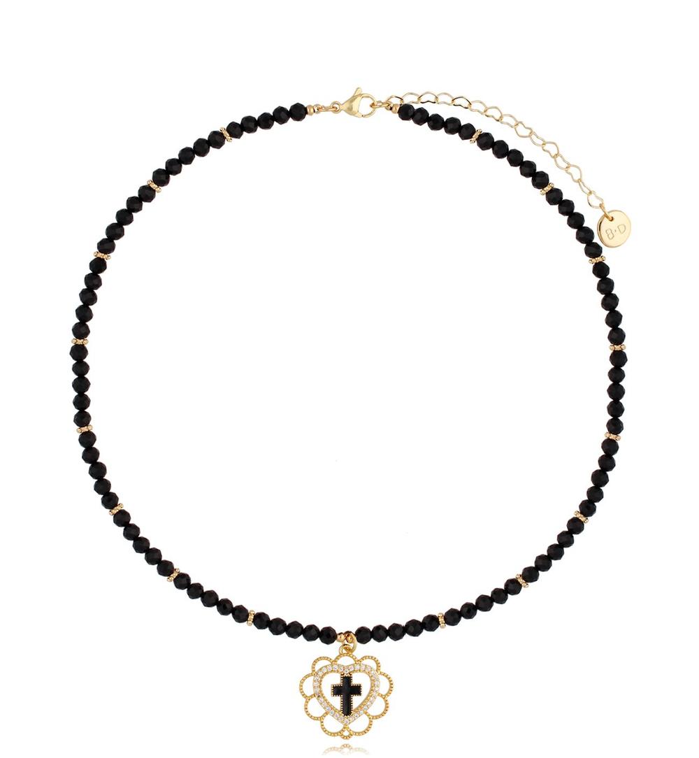 Naszyjnik czarny z sercem Funchal NTW0865