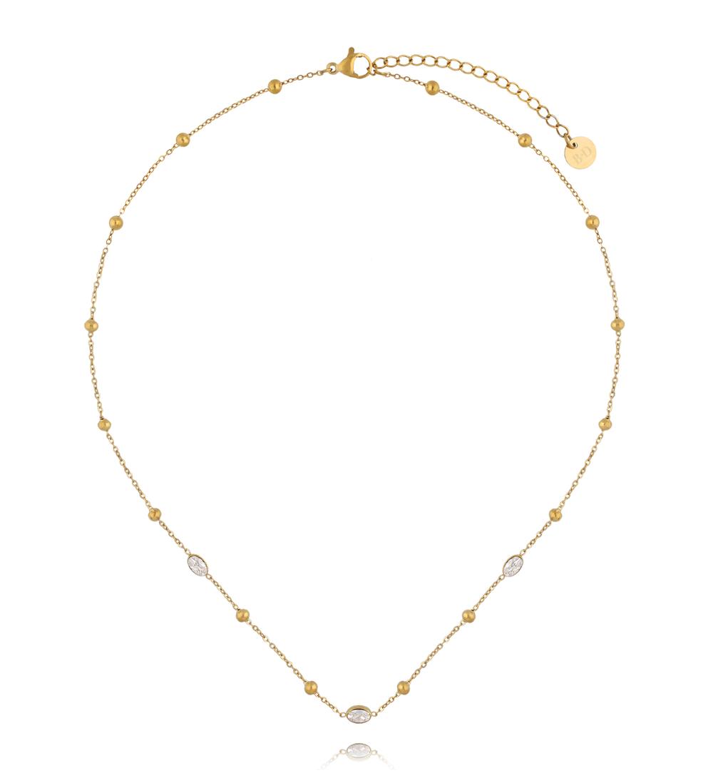 Naszyjnik złoty ze stali szlachetnej z kuleczkami i cyrkoniami NSY0893