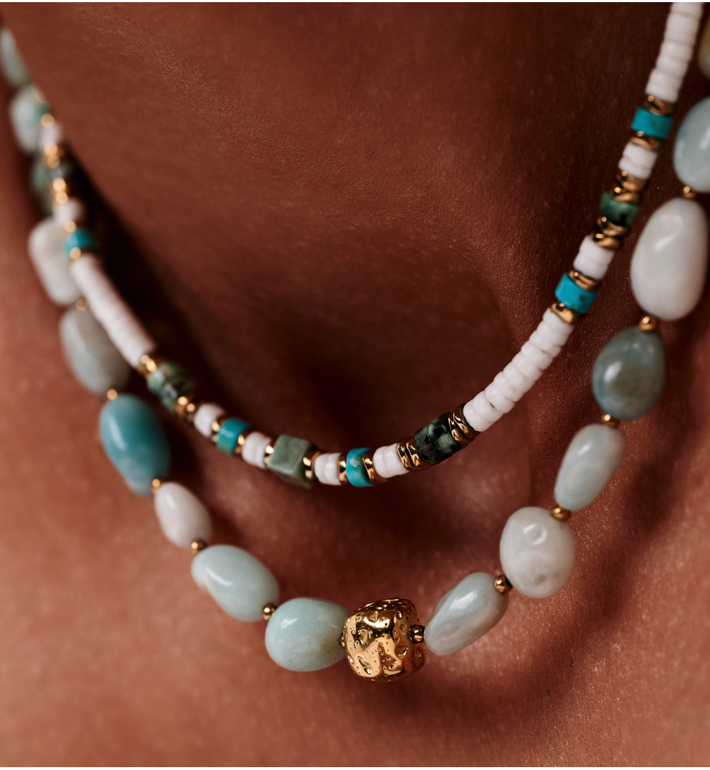 Zestaw naszyjników  w odcieniach turkusu i bieli ZN0210