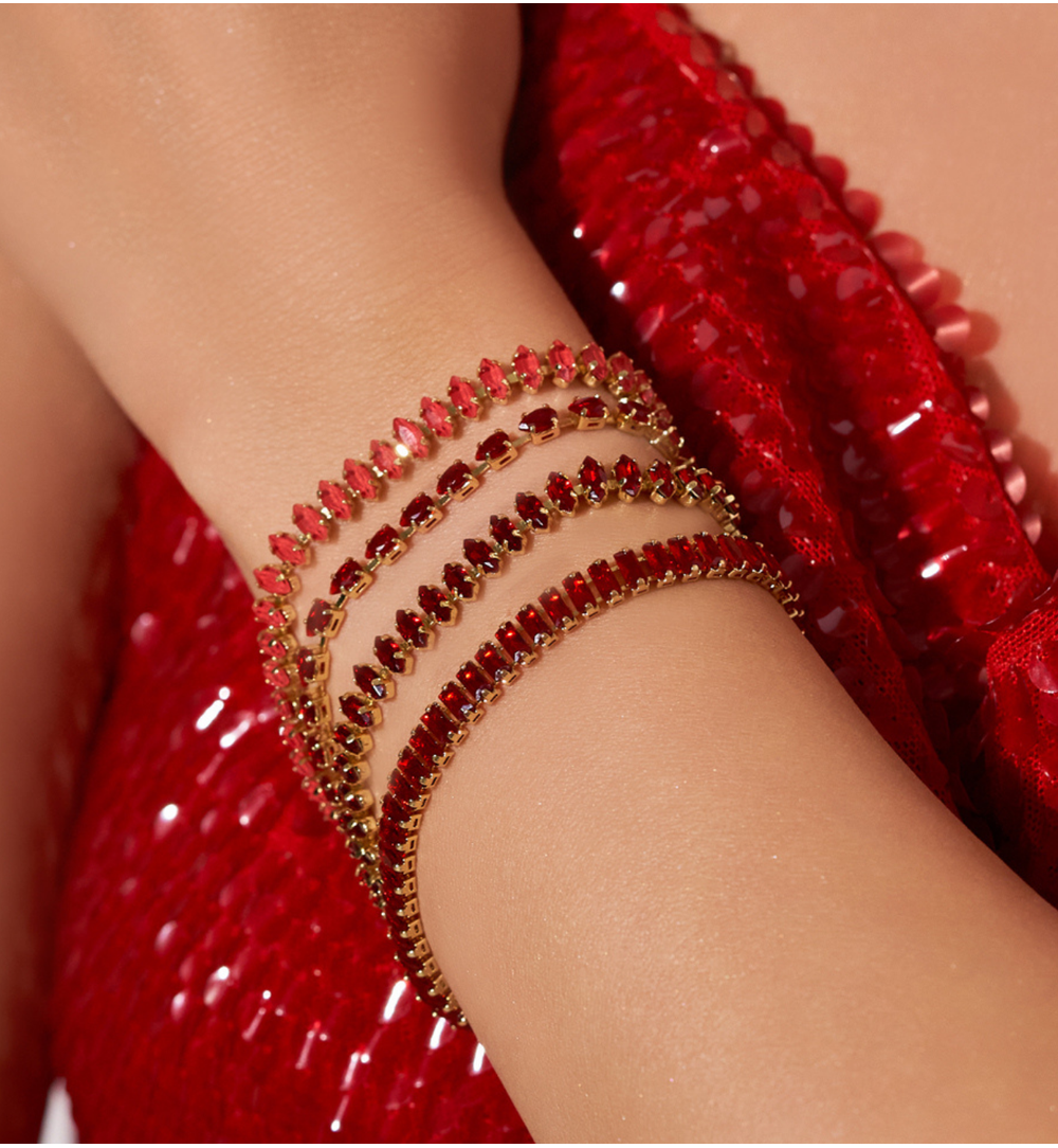 Bransoletka złota z czerwonymi kryształkami Honestly BSS0055