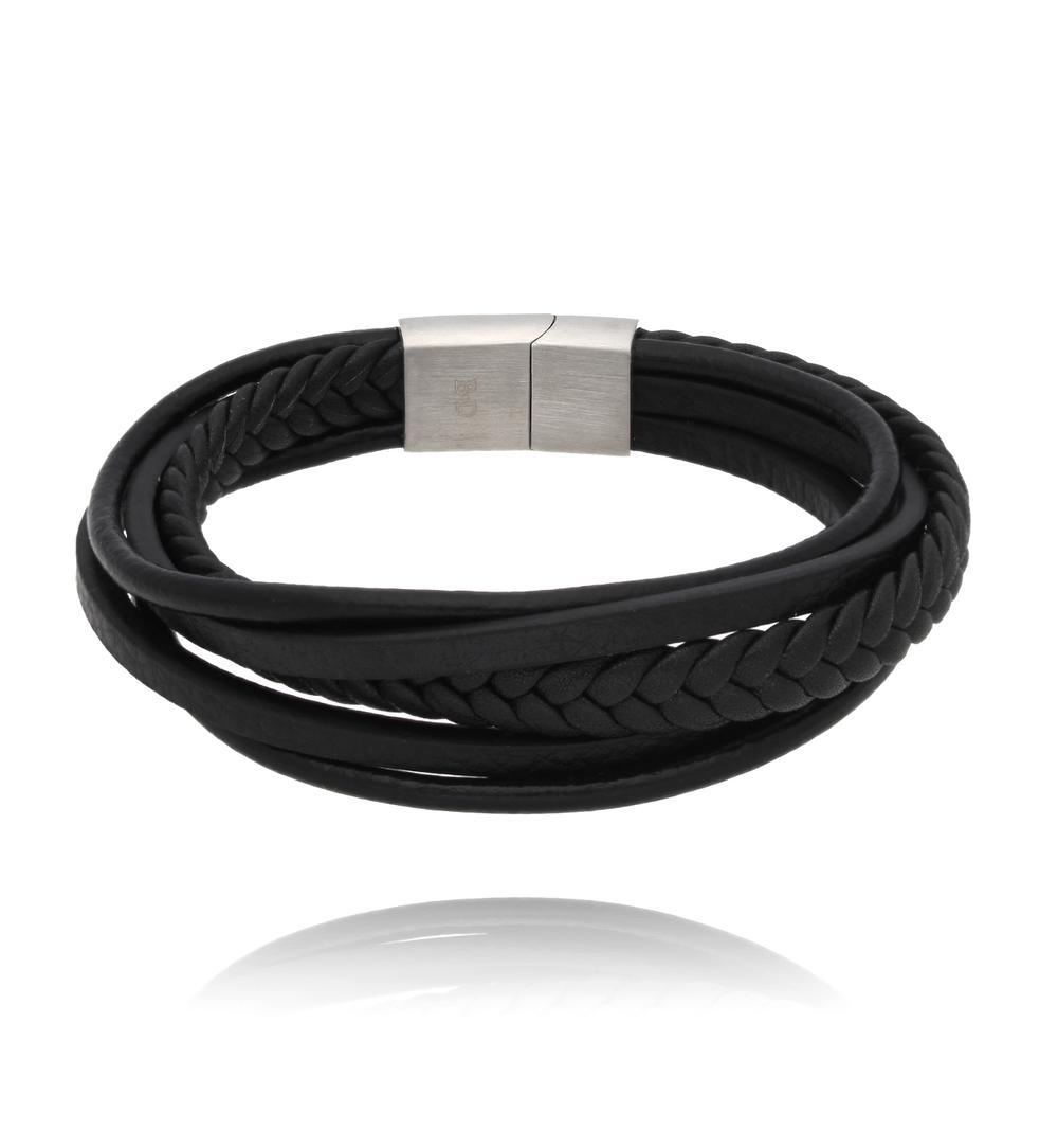Bransoletka męska czarna skórzana Hugh BMITC0801