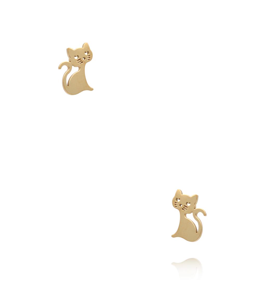 Kolczyki wkrętki w kształcie kotka złote KSY0627