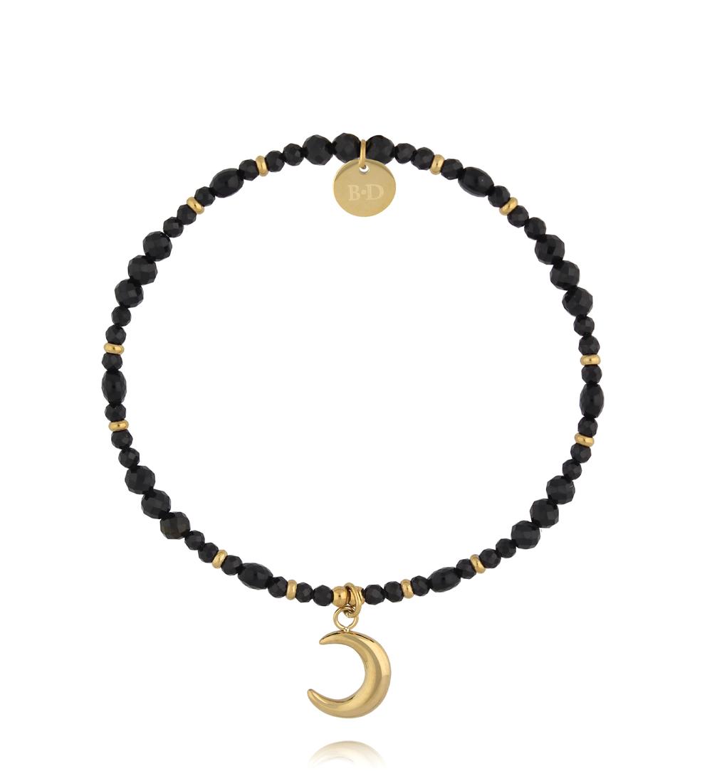 Bransoletka z czarnego turmalinu z zawieszką księżyca BTW3683