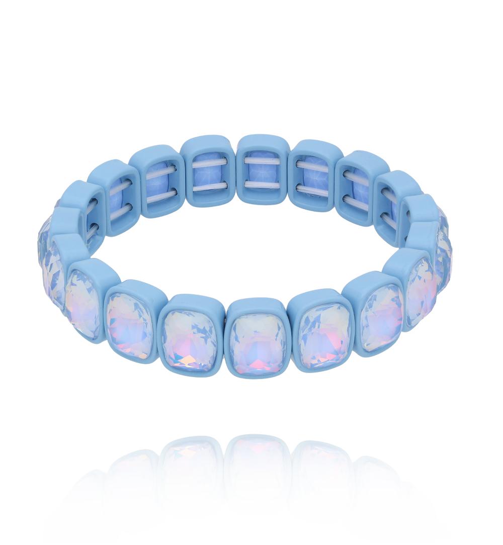 Bransoletka w pastelowym błękicie z opalizującymi kryształami BCR0056
