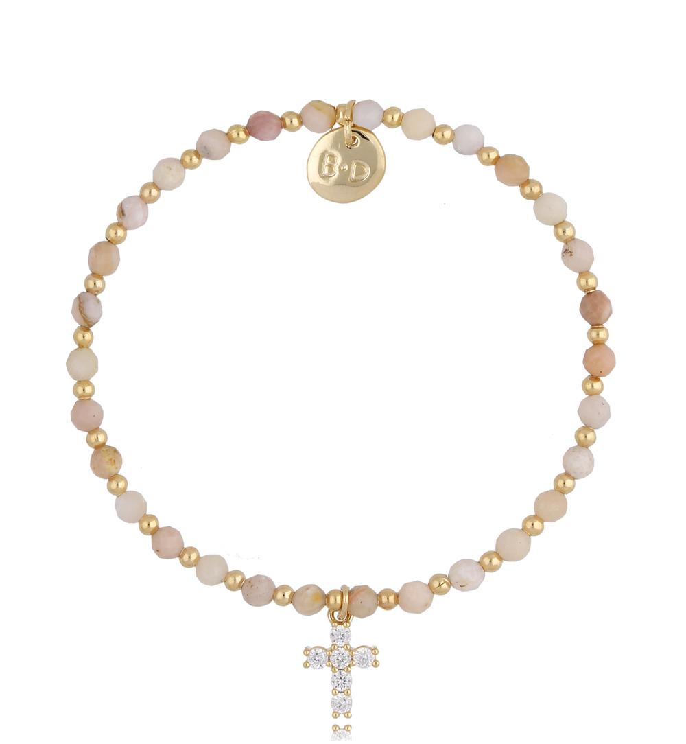 Bransoletka z różowymi opalami i krzyżem Desert Rose BTW0807
