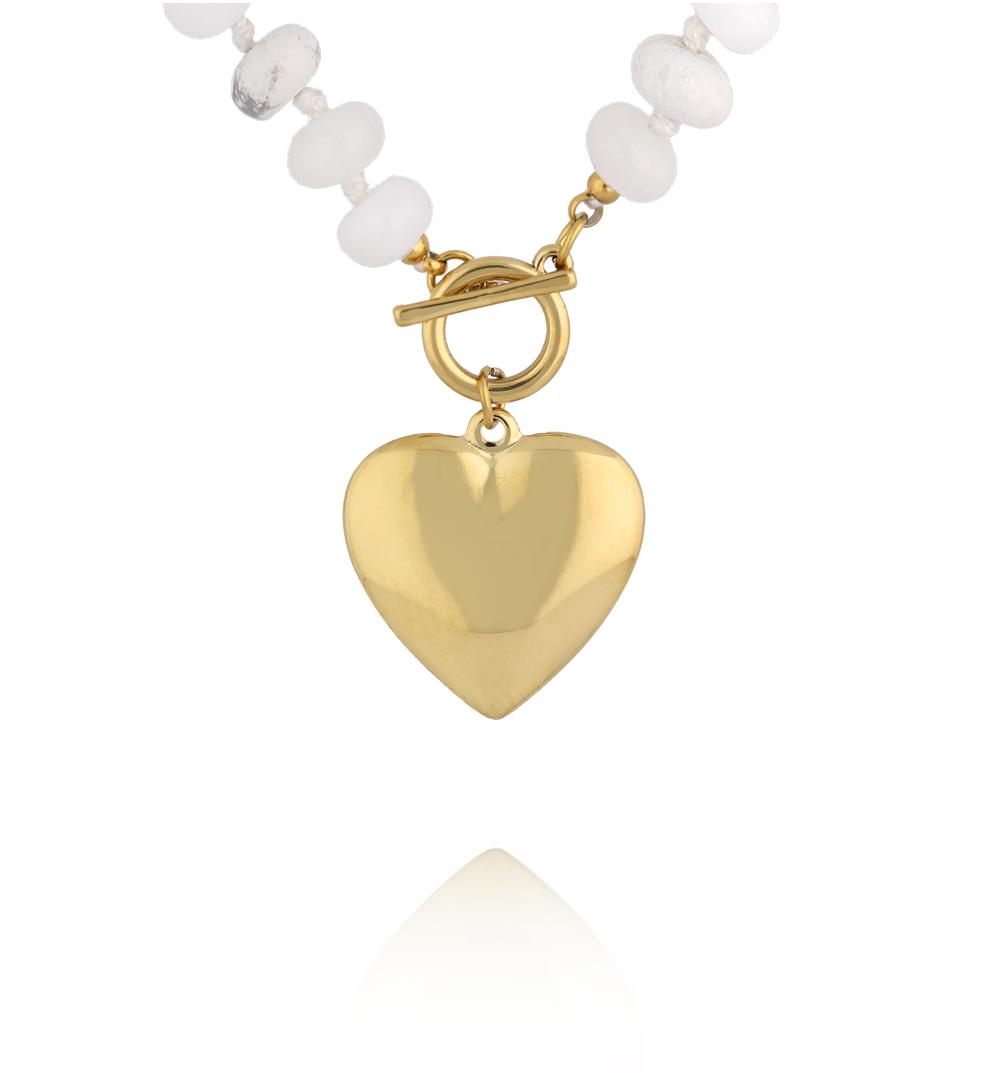 Naszyjnik z białego jadeitu i howlitu z zawieszką w kształcie serca NPA1599