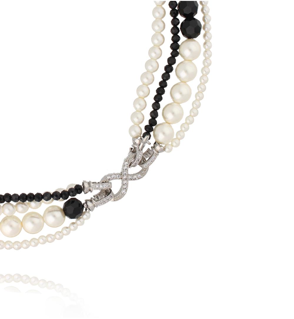 Naszyjnik czarno biały z perłami NPE0356