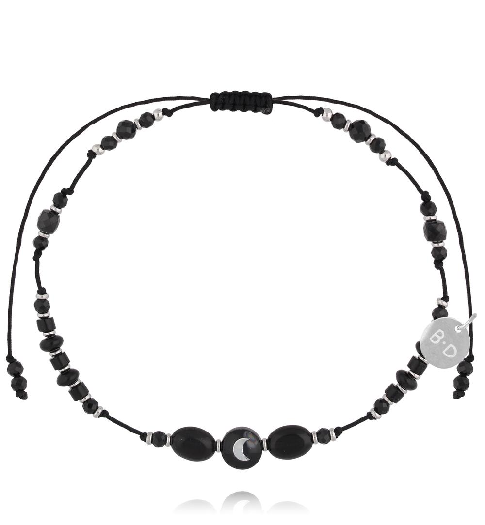 Bransoletka z czarnym turmalinem, hematytem i motywem księżyca BNMT0012