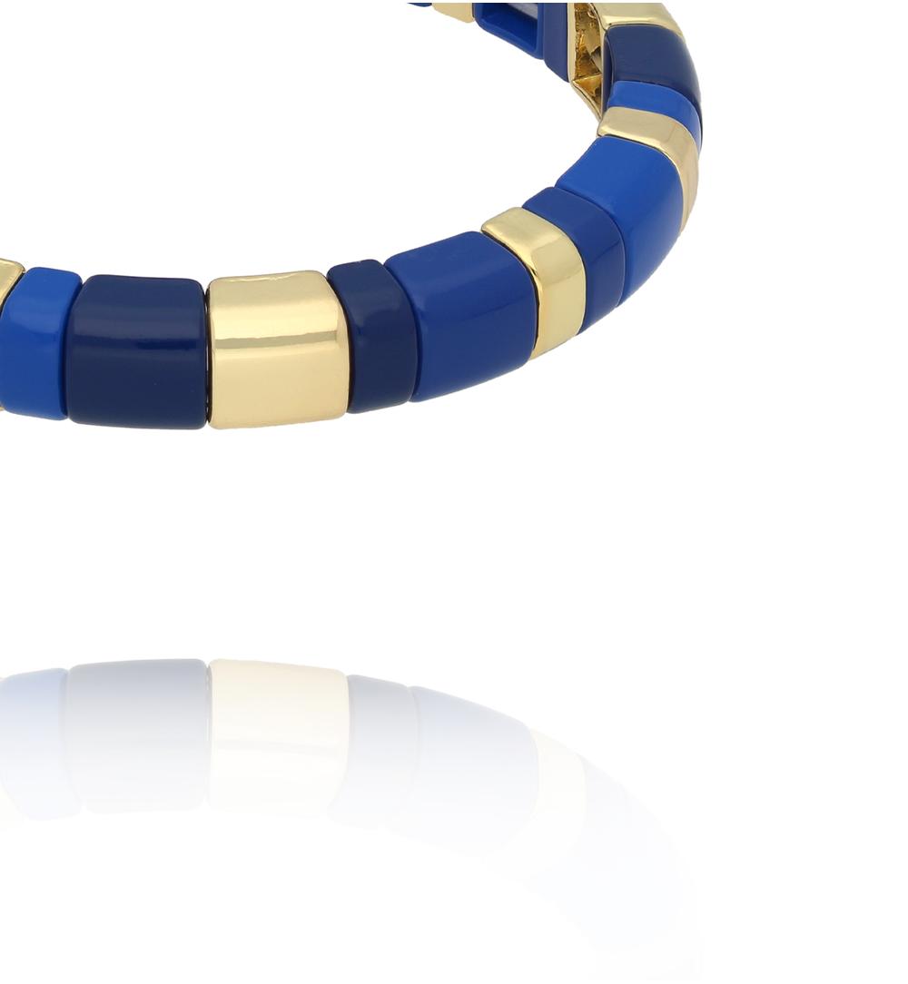 Bransoletka elastyczna z geometrycznych segmentów w odcieniach niebieskiego i złota BCR0076