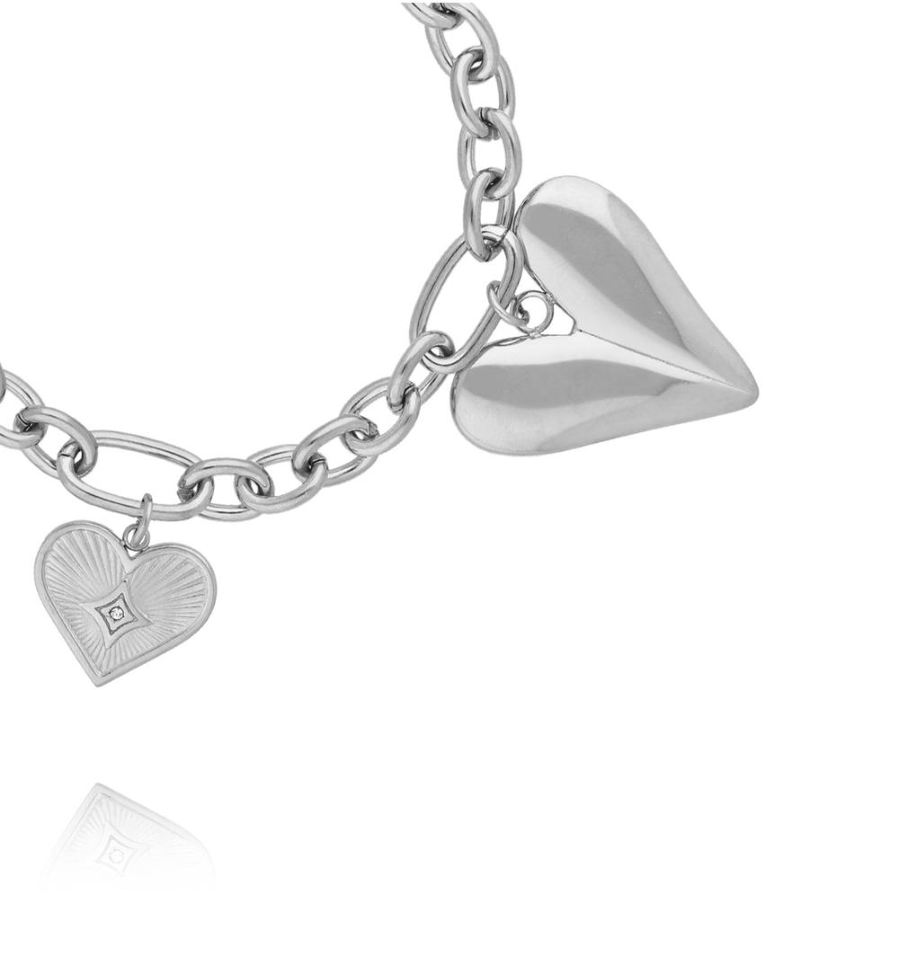 Bransoletka srebrna na łańcuszku z wiszącymi sercami BEA0054