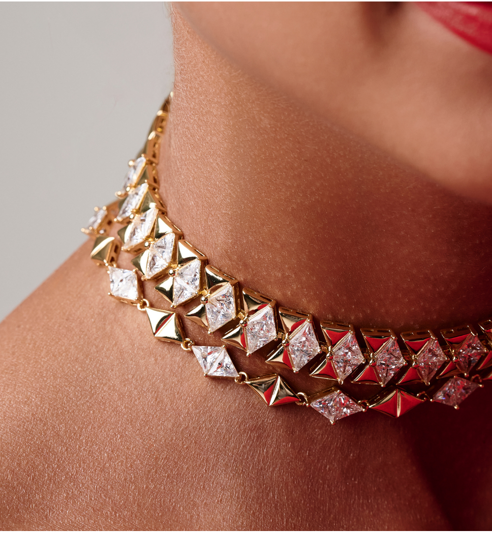 Choker złoty geometryczny z kryształkami NS0415