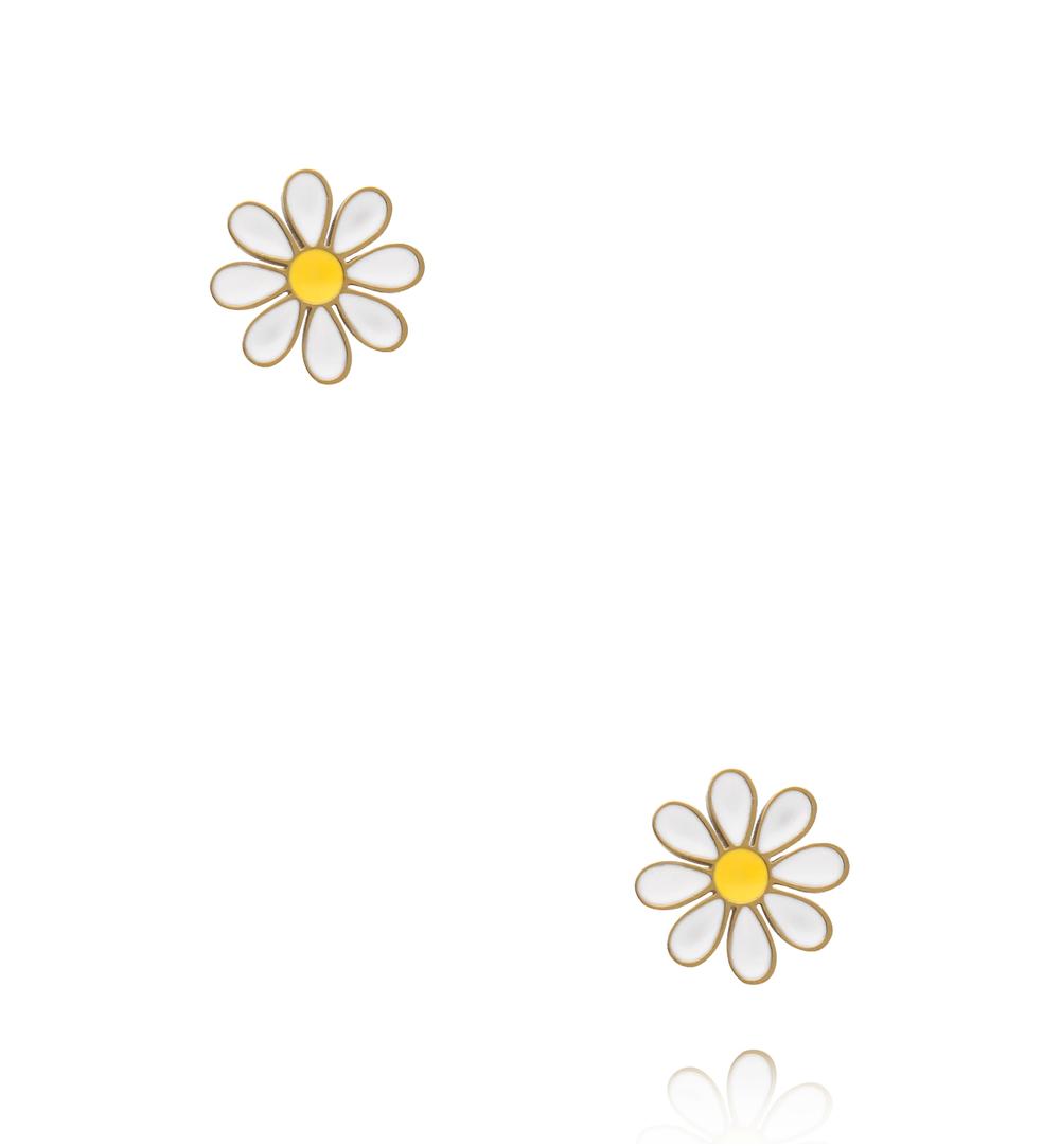 Kolczyki stokrotki z białą emalią KSY0671