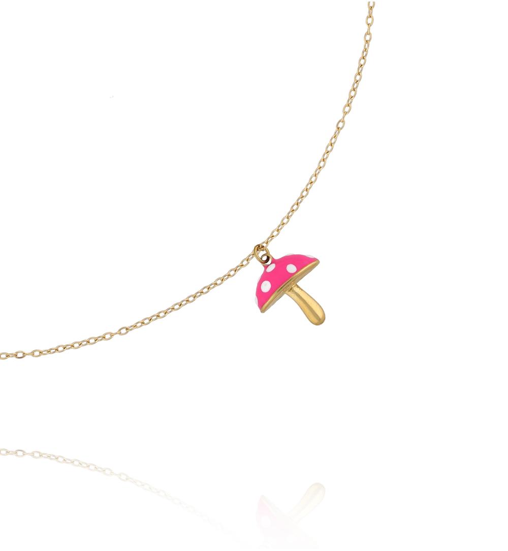 Naszyjnik dla dziewczynki z zawieszką różowego muchomorka NSY0811