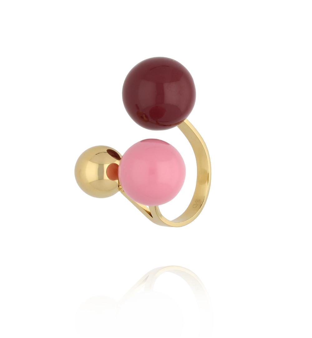 Pierścionek z kulkami w odcieniach różu i burgundu PSA1125