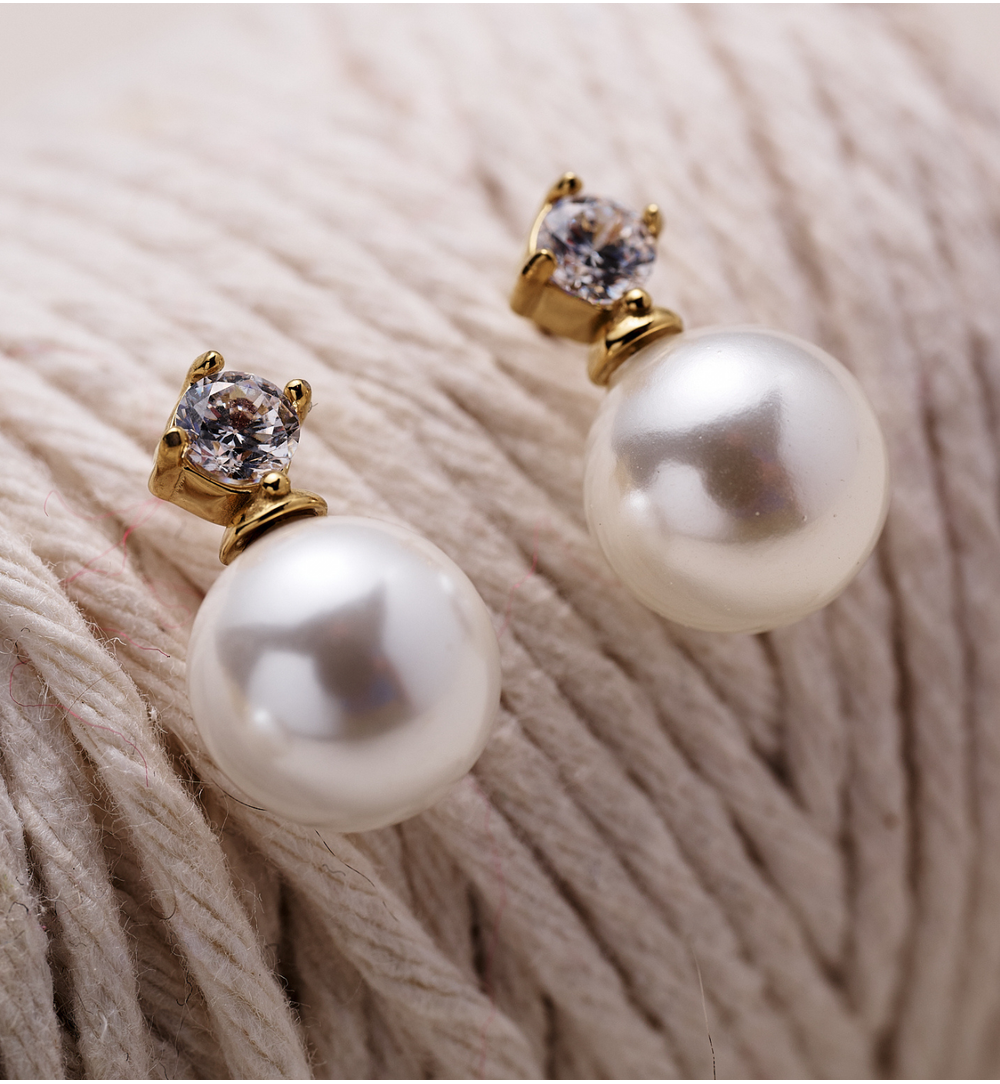 Kolczyki złocone z perłą i cyrkonią KSA2435