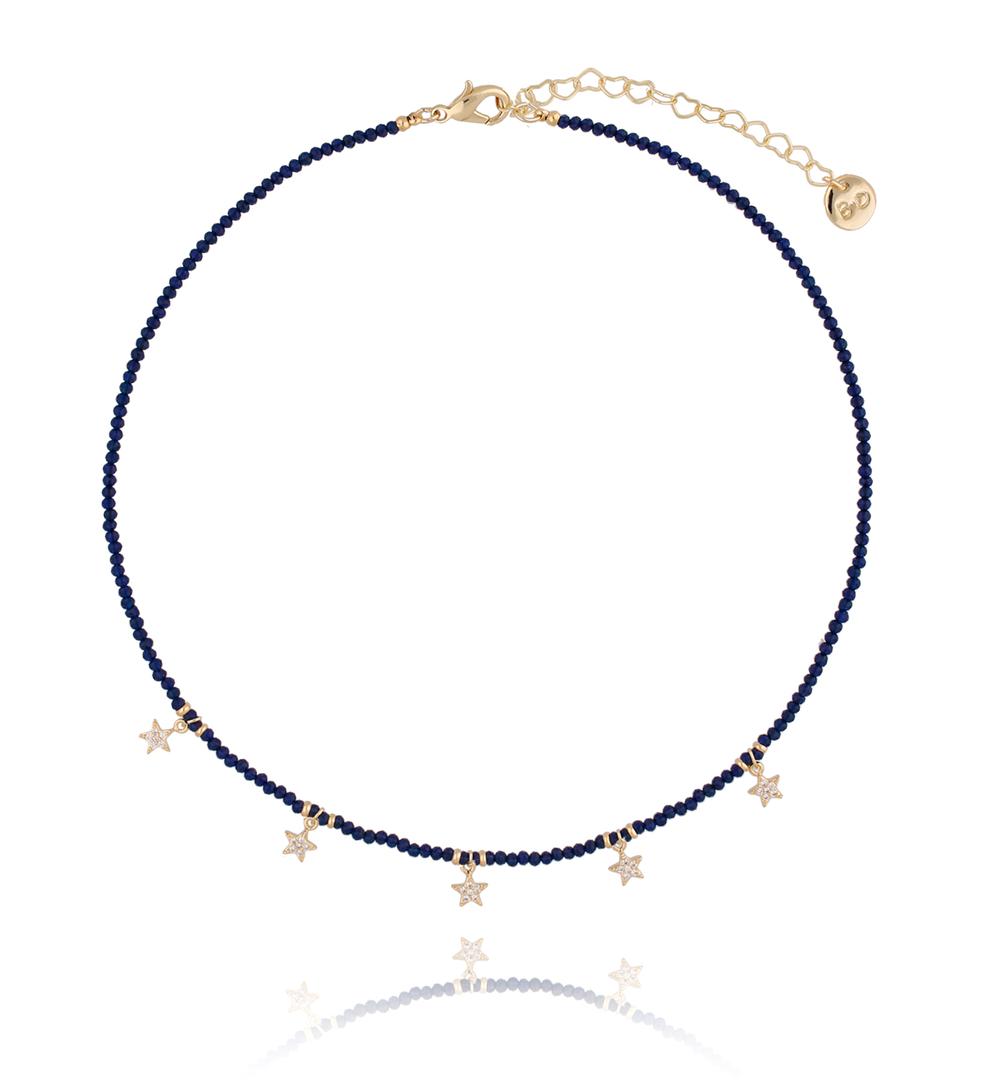 Naszyjnik z granatowym kwarcem i gwiazdkami NTW0076