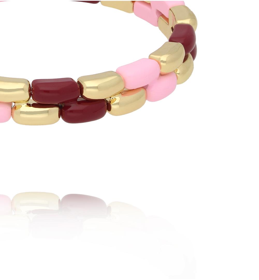 Bransoletka elastyczna w odcieniach różu, bordo i złota BCR0092