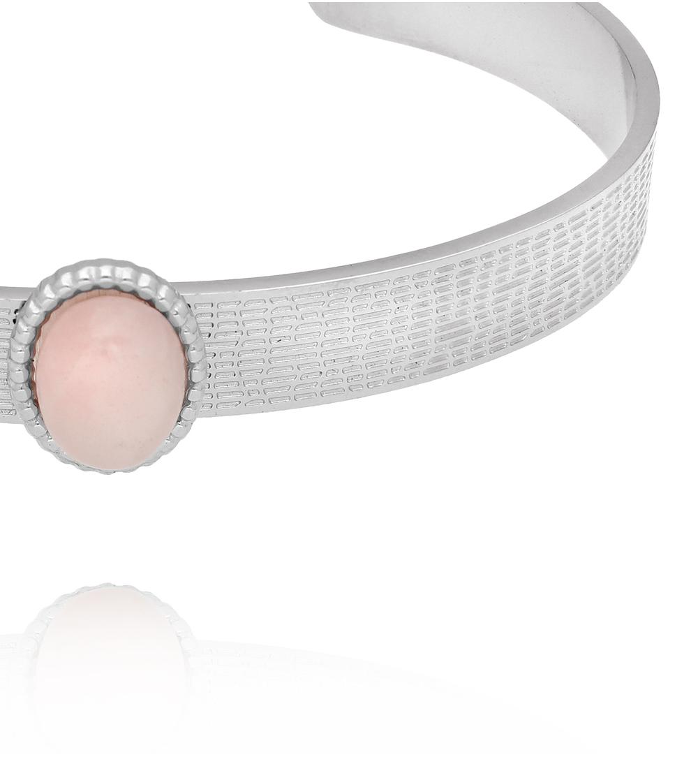 Bransoleta srebrna open cuff z kwarcem różowym BSY0477