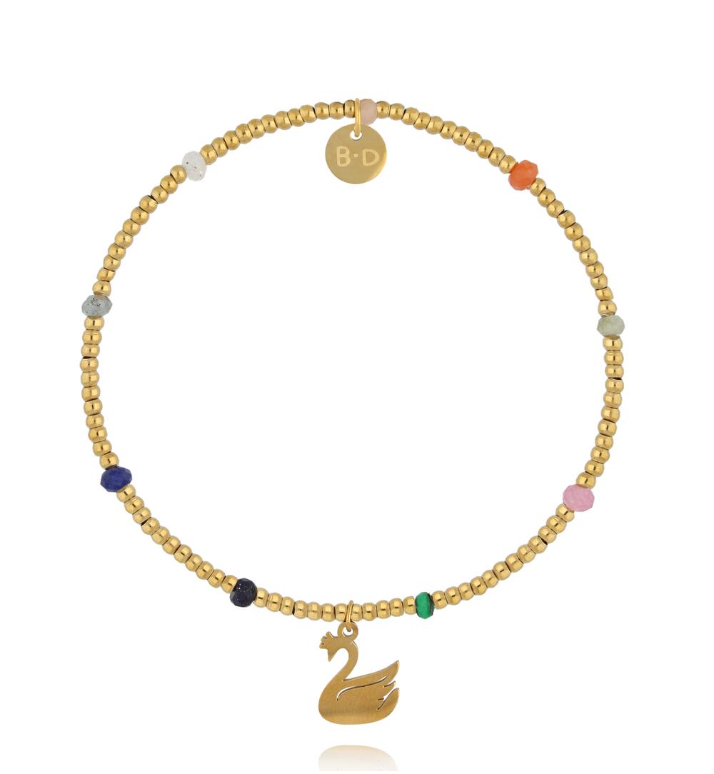 Bransoletka z kolorowymi kamieniami i zawieszką łabędzia BTW3559