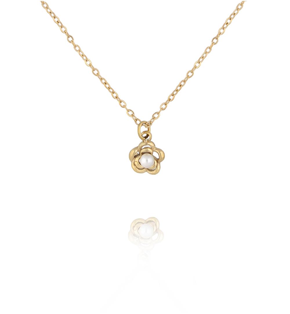 Naszyjnik z kwiatkiem i perełką NSY0787