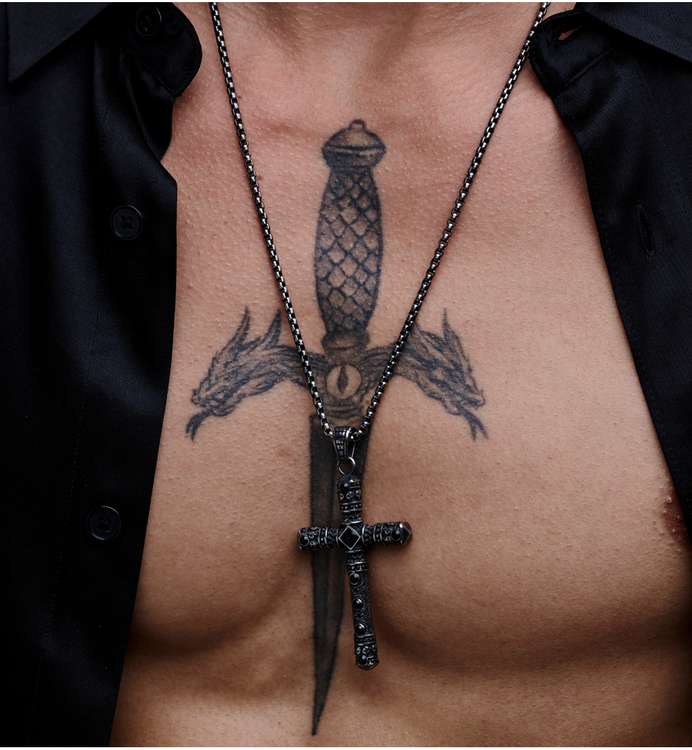 Naszyjnik czarny z dużym krzyżem Koa NMITC0095