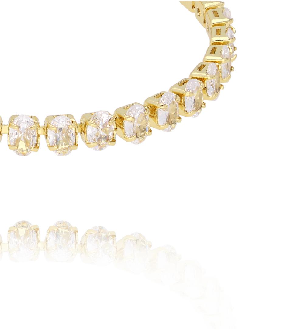 Bransoletka tenisowa z owalnymi kryształami w złocie BSS0290