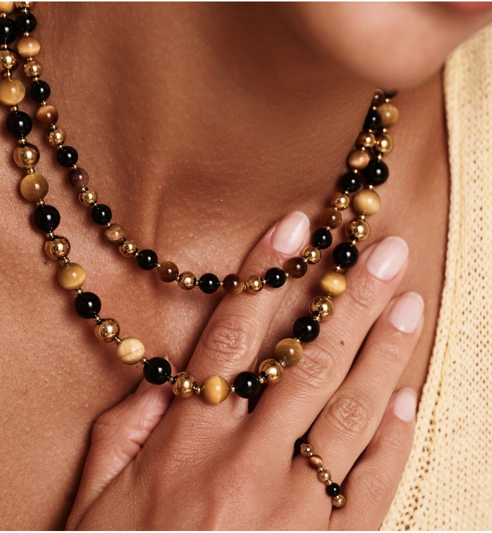 Naszyjnik z agatami i tygrysim okiem NPA1337