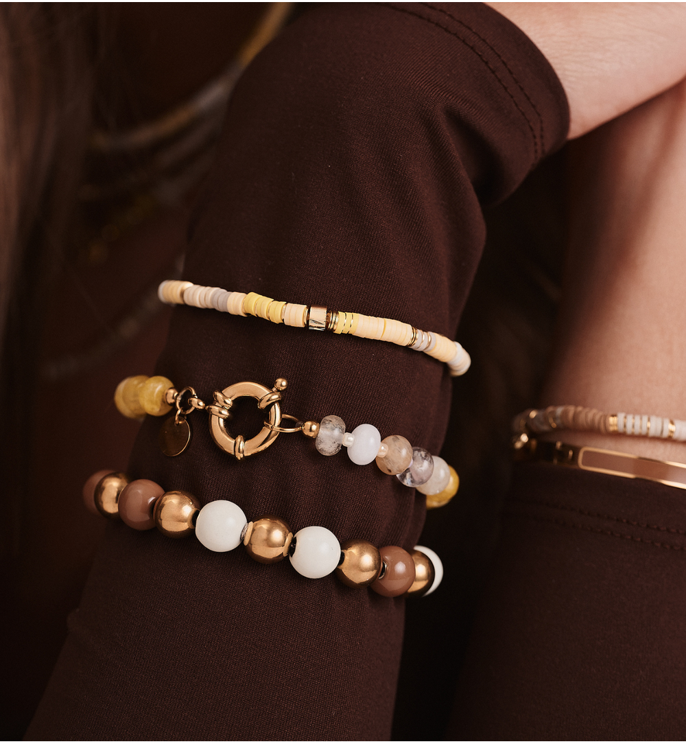 Zestaw bransoletek w ciepłych odcieniach beżu, karmelu i żółci ZN0033