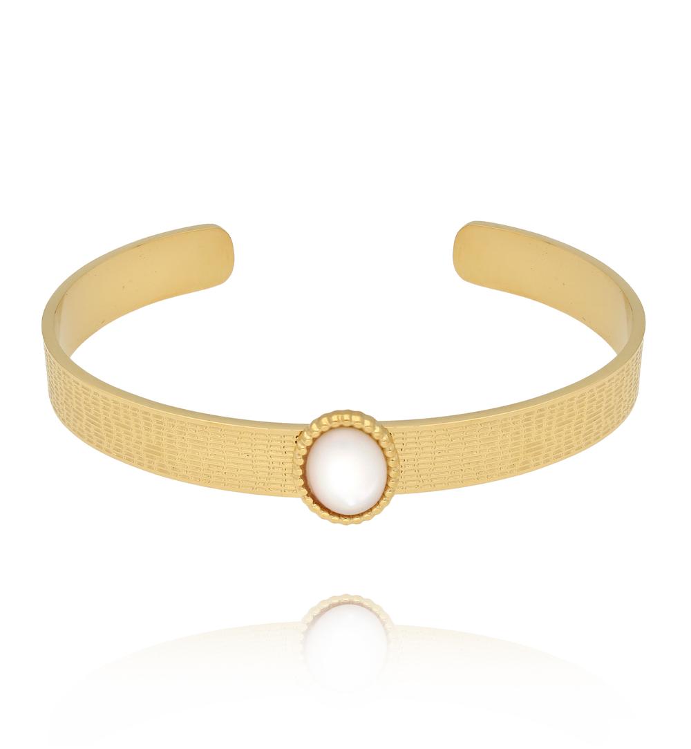 Bransoleta złota open cuff z masą perłową BSY0476