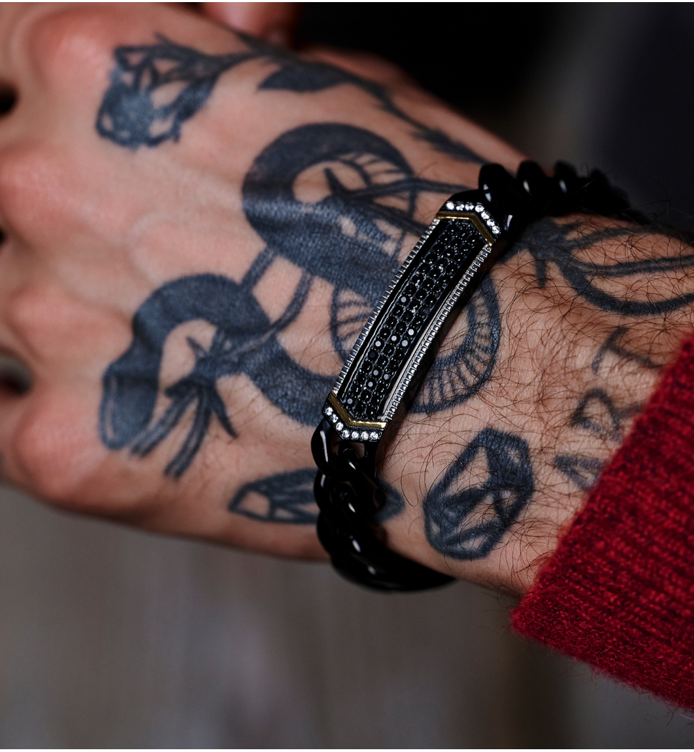 Bransoletka męska czarna z cyrkoniami BMITC0964