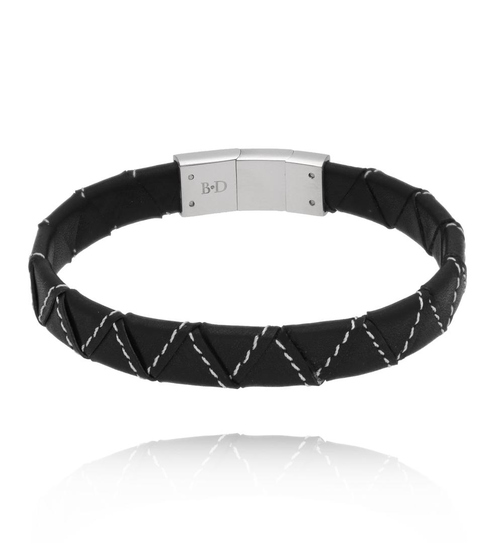 Zestaw męskich bransoletek z czarnej skóry i stalowych detal ZN0101