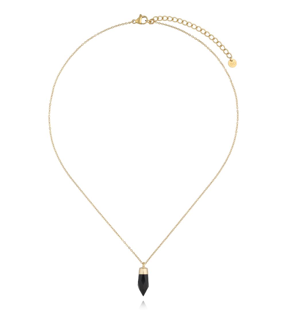 Naszyjnik z czarnym agatem w złotej oprawie NEA0109