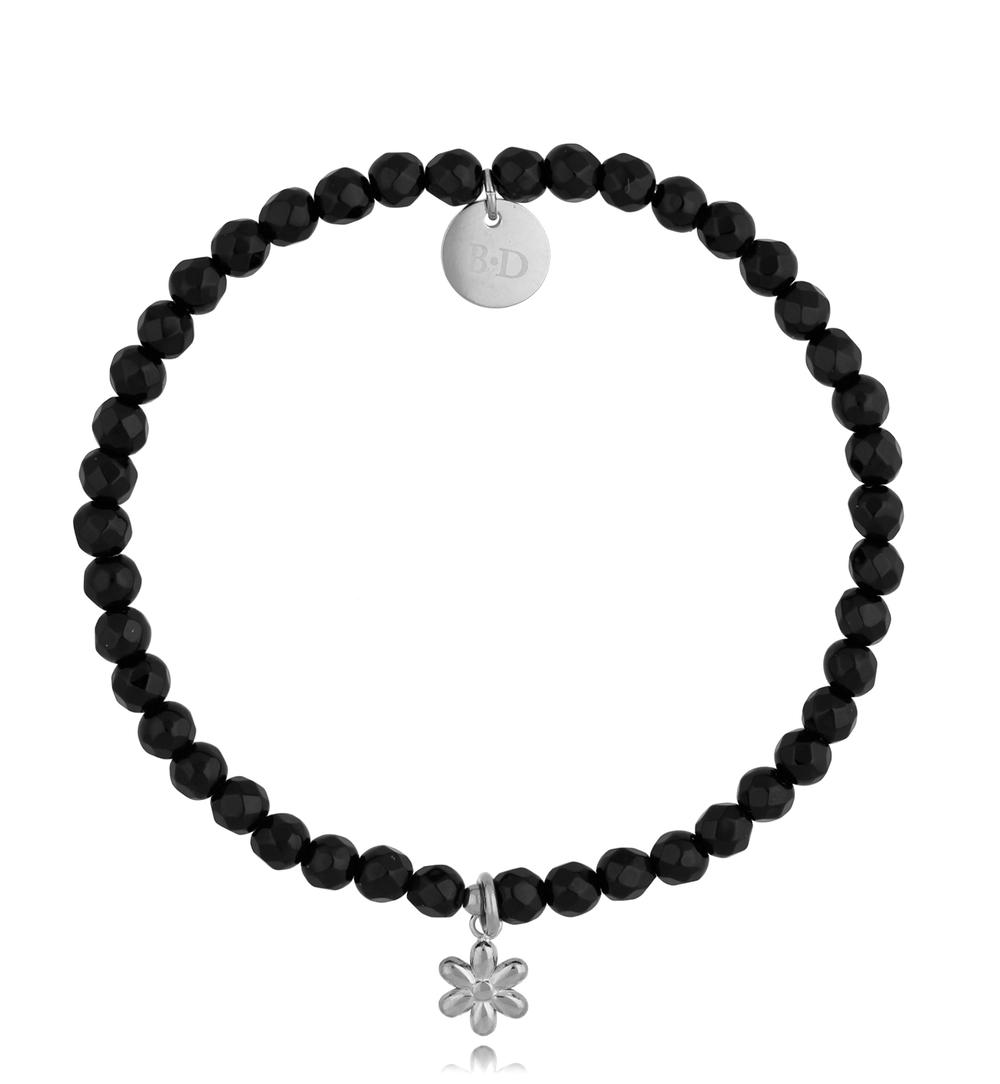 Bransoletka z onyksem i srebrnym kwiatuszkiem Magic BSC1003