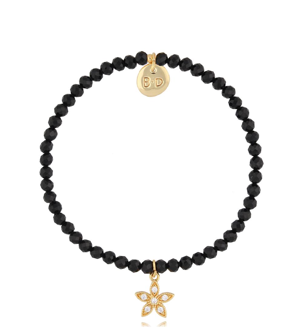 Bransoletka z czarnymi turmalinami i kwiatkiem Lifestyle BTW1722