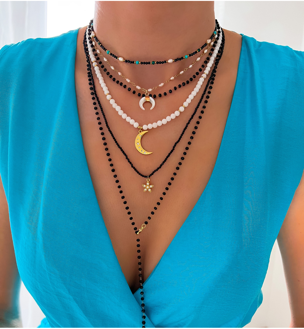 Naszyjnik czarny z perłami Subtle NSC0354