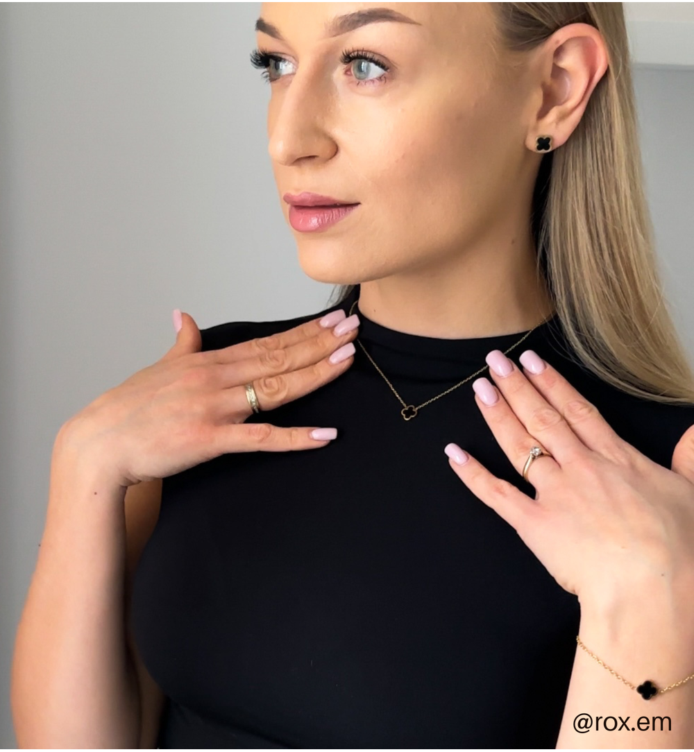 Bransoletka złota z koniczynką z czarną emalią Heureux BSA0559