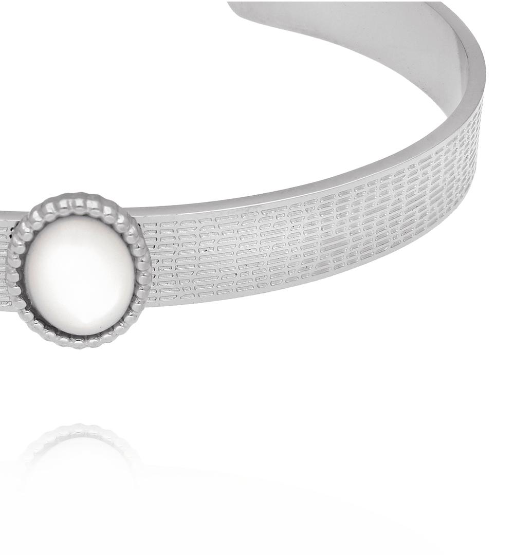 Bransoleta srebrna open cuff z masą perłową BSY0475