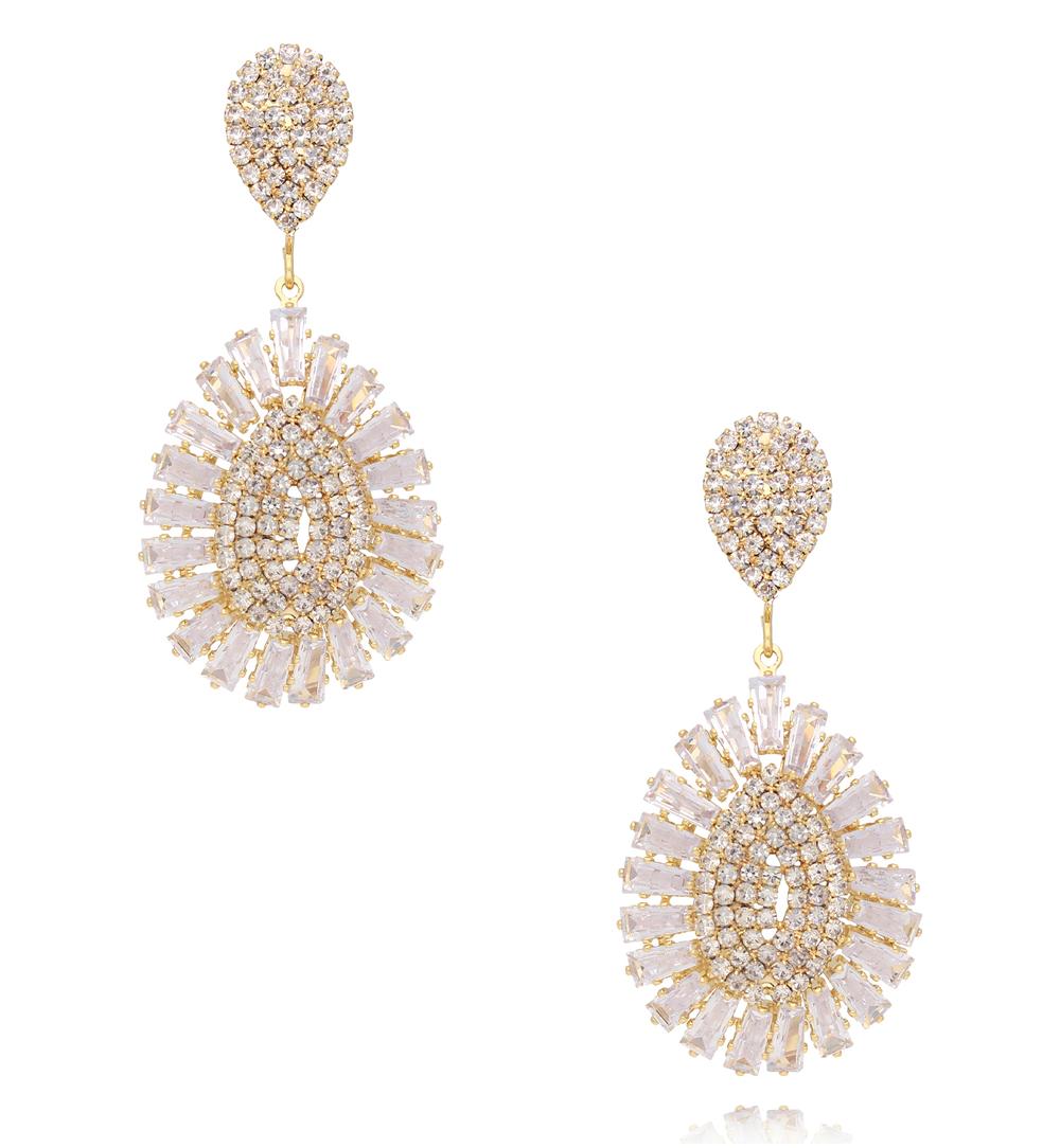 Kolczyki wiszące z kryształkami złote KLU0202