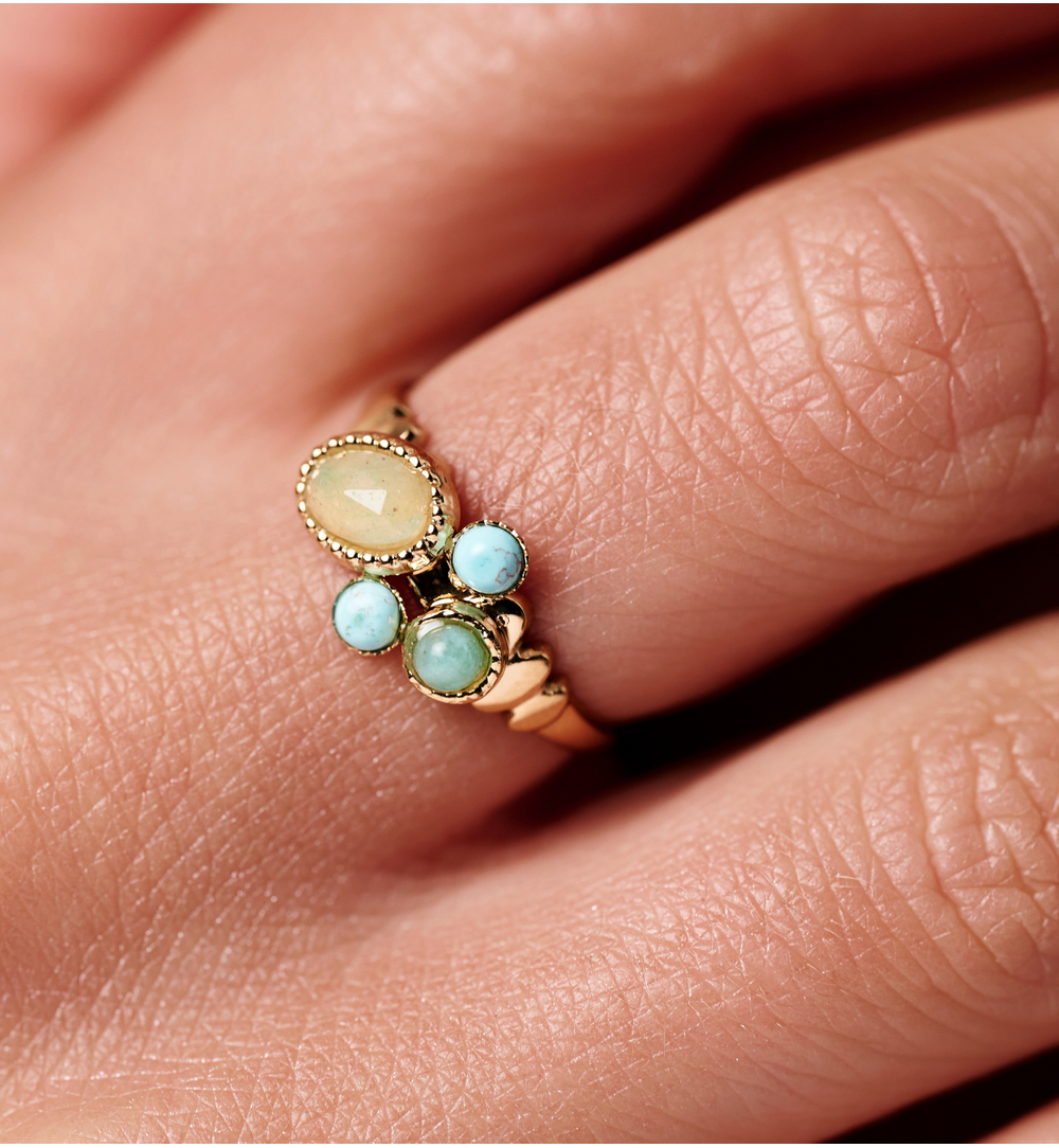 Pierścionek z amazonitami złoty PEA0071