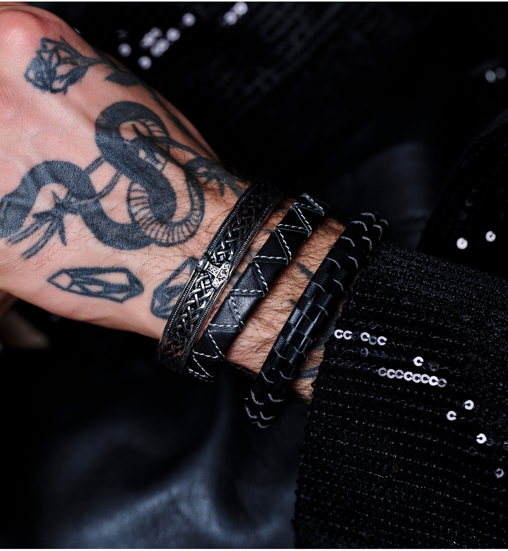 Bransoletka męska skórzana srebrna BMITC0924