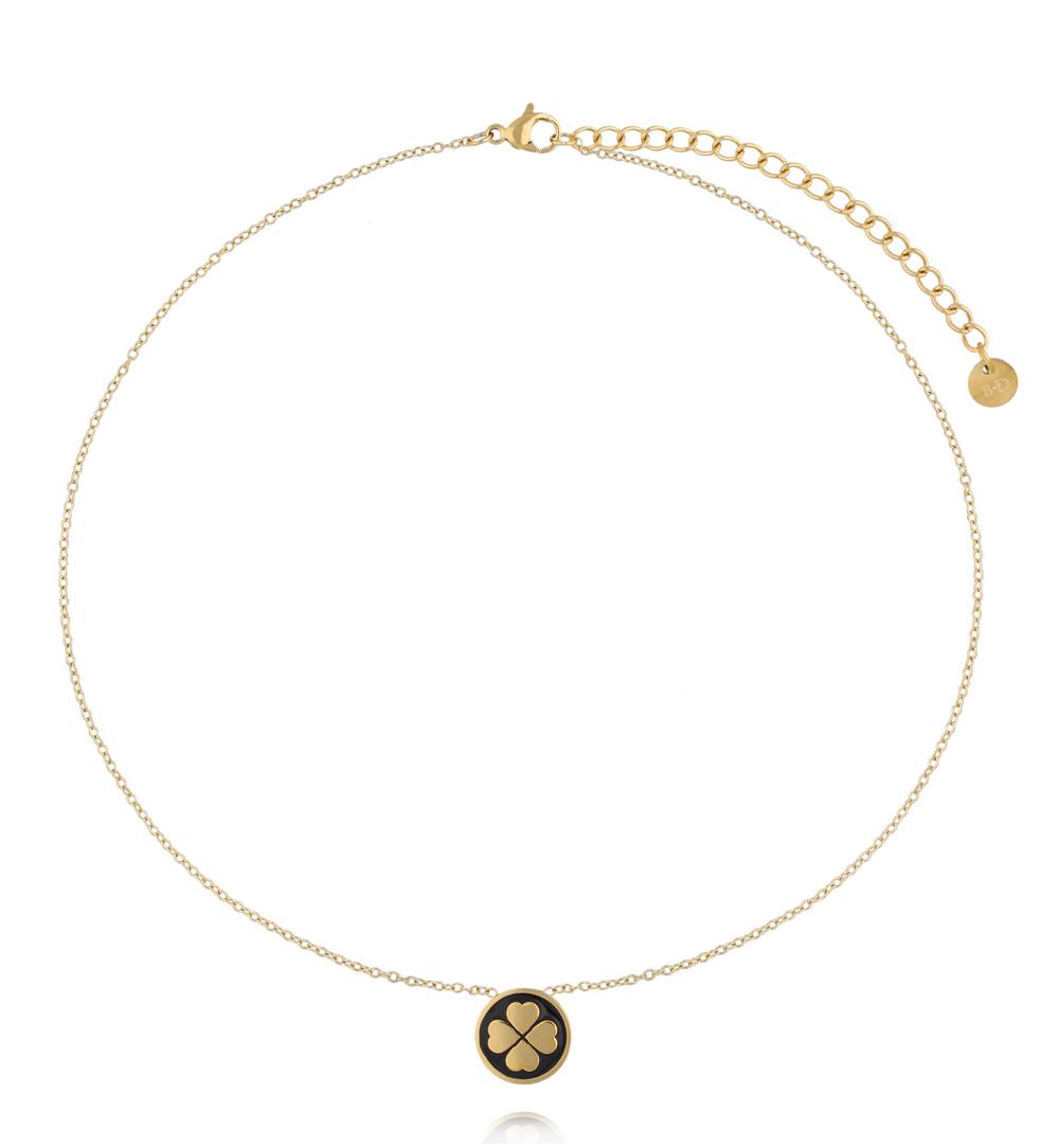 Naszyjnik z zawieszką koniczynką w czerni i złocie NSA1530