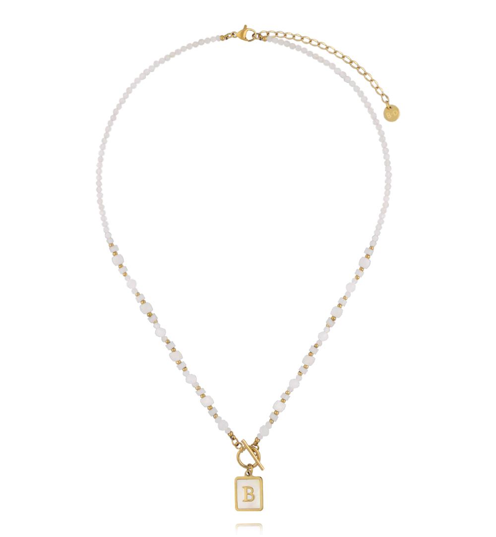Naszyjnik z kamieni księżycowych i jadeitów z zawieszką z literą B NTW1603