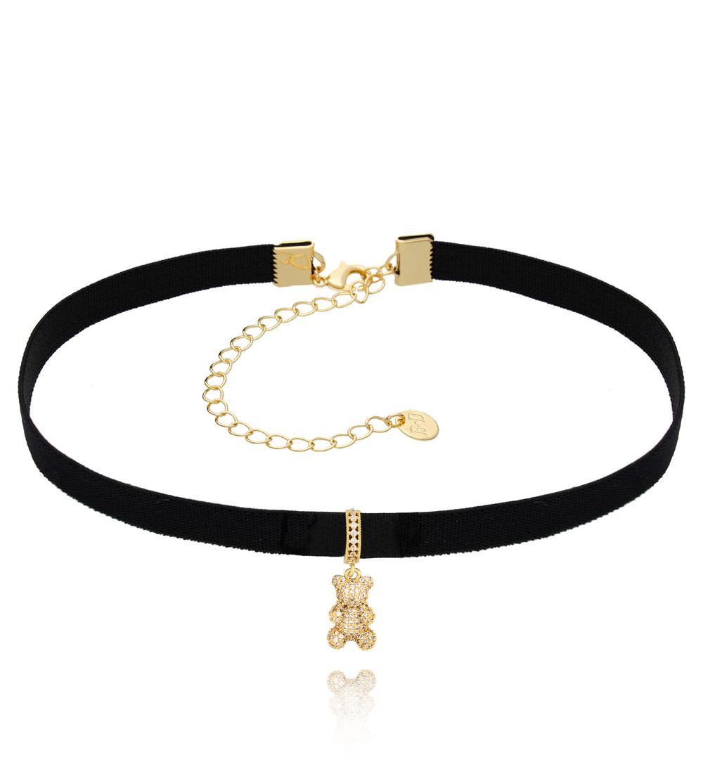 Choker czarny z tasiemką i misiem Bears NS0185