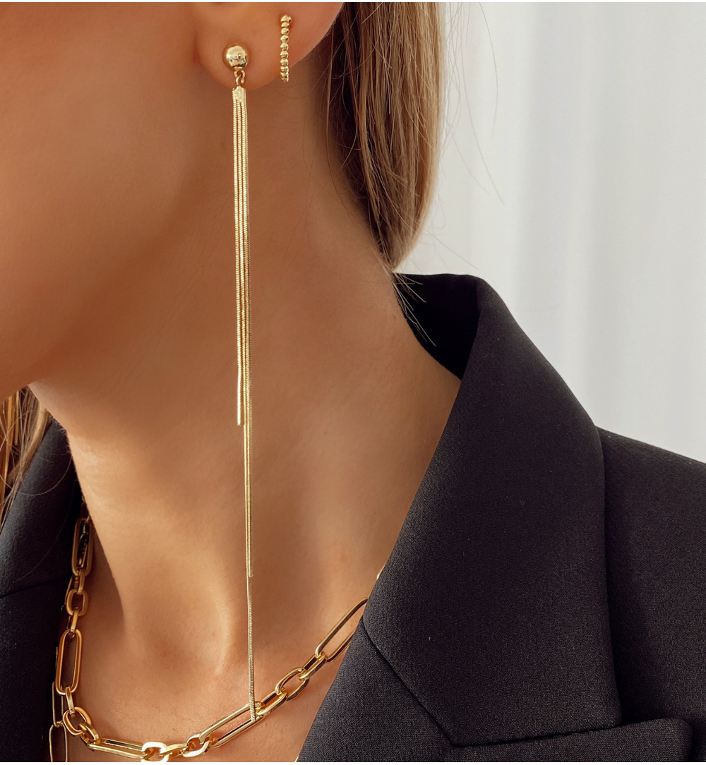 Kolczyki złote wiszące łańcuszki KRG0586