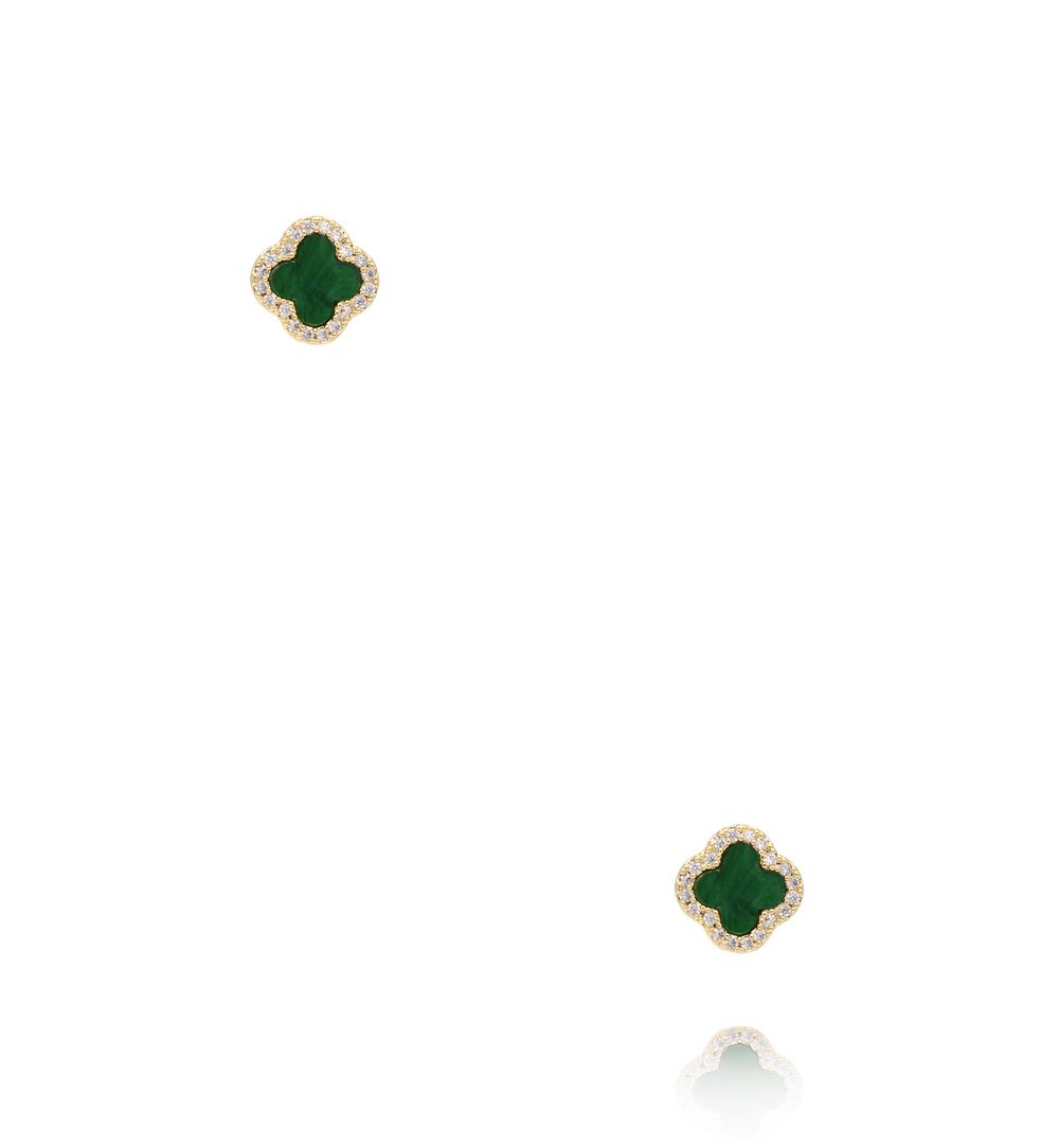 Zestaw złoconych kolczyków z zielonym kamieniem i cyrkoniami KMB0034