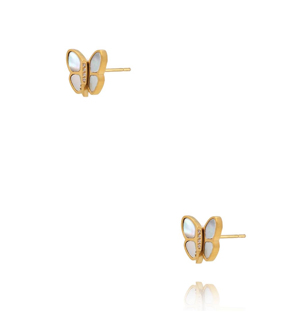 Kolczyki motylki złote z masą perłową KSY0707
