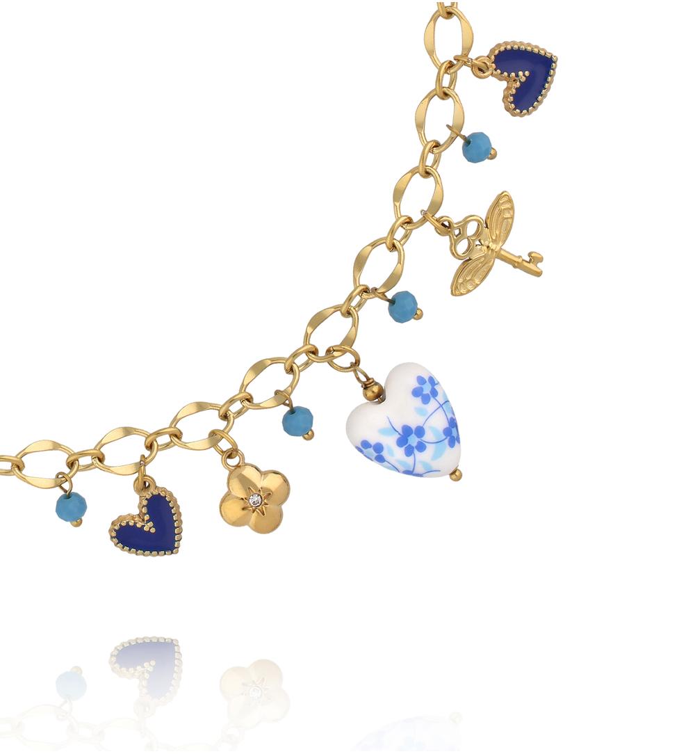 Naszyjnik z granatowymi i złotymi zawieszkami NSY0732