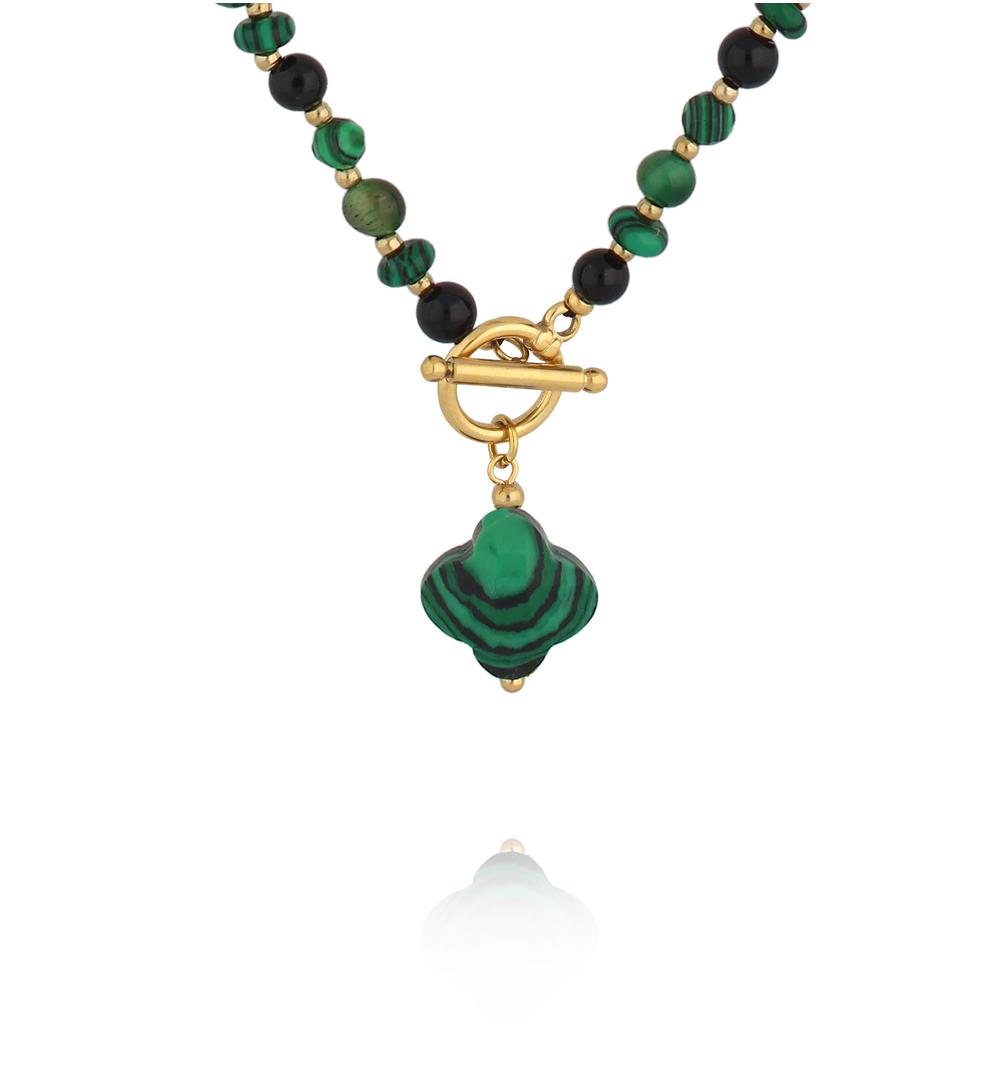 Naszyjnik z malachitu z zawieszką koniczynki NPA1621